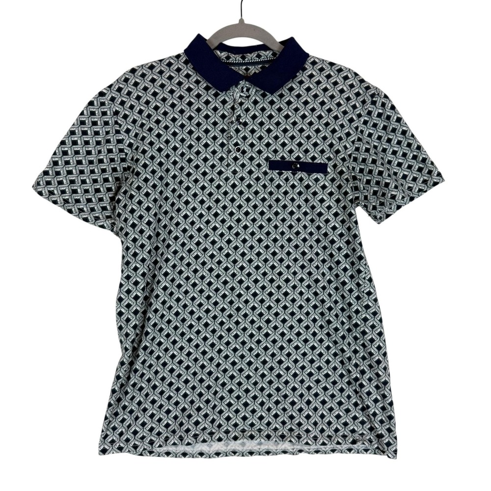 Consequence Polo Shirt Mens Medium Blue Geometric Short Sleeve 100% Cotton